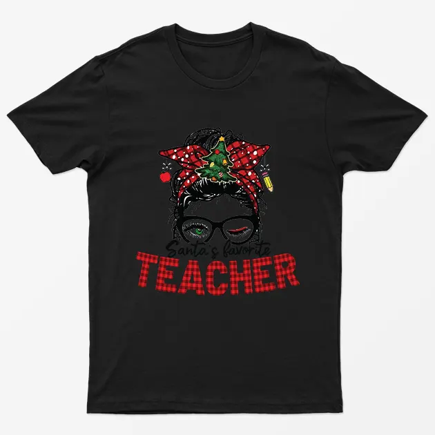 Black Santas Favorite Teacher T-Shirt