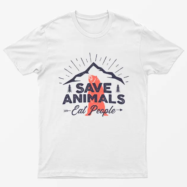 White Save Animals Eat People Camping T-Shirt