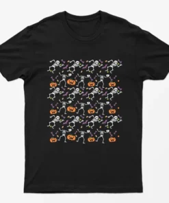 Black Skeletons Pumpkins Halloween T-Shirt