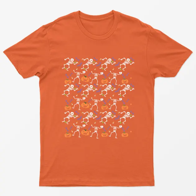 Orange Skeletons Pumpkins Halloween T-Shirt