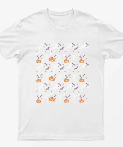 White Skeletons Pumpkins Halloween T-Shirt