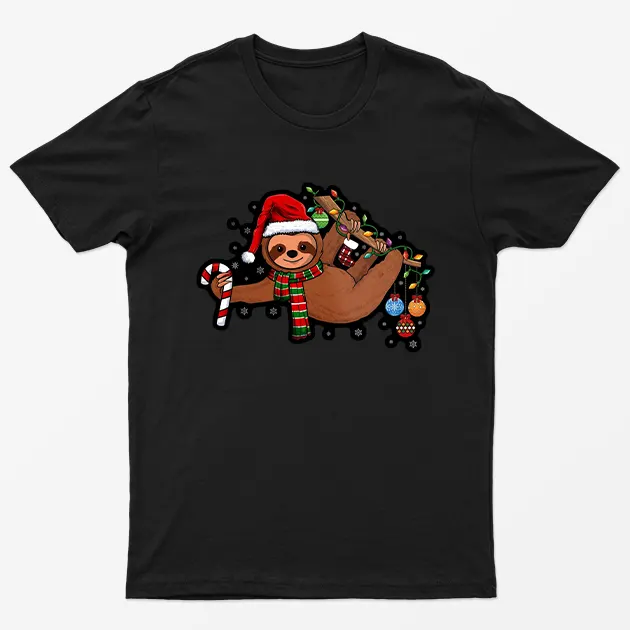 Black Sloths Christmas Lights T-Shirt