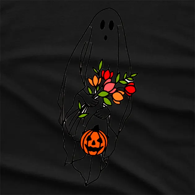 Spooky Ghost With Flowers T-Shirt