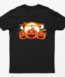 Black Spooky Pumpkin Halloween T-Shirt