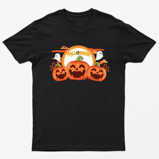 Black Spooky Pumpkin Halloween T-Shirt