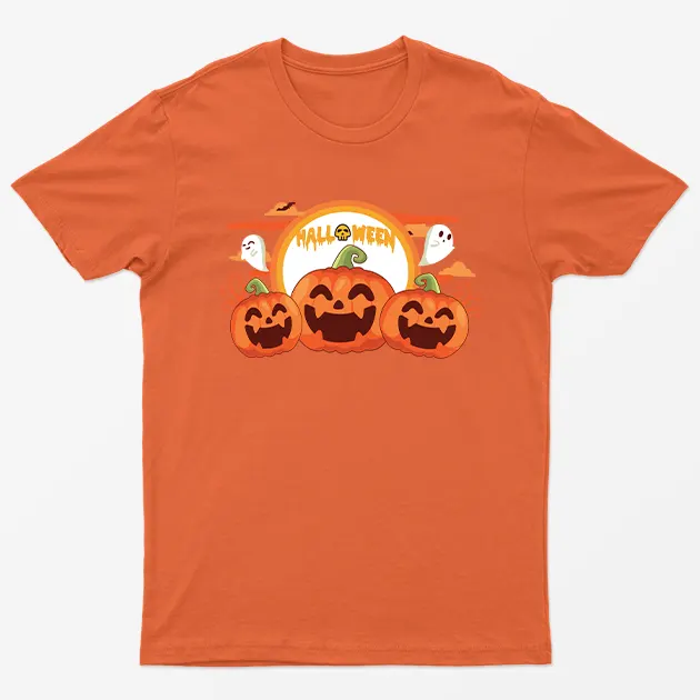 Orange Spooky Pumpkin Halloween T-Shirt