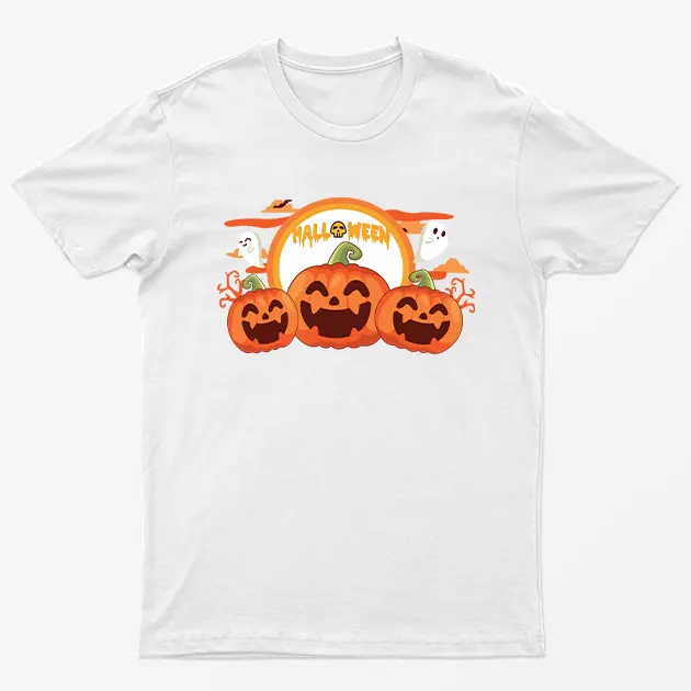 White Spooky Pumpkin Halloween T-Shirt