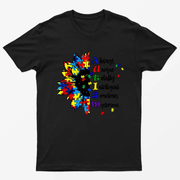 Black Sunflower Autism Awareness T-Shirt
