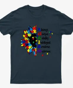 Navy Blue Sunflower Autism Awareness T-Shirt