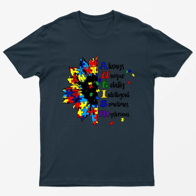 Navy Blue Sunflower Autism Awareness T-Shirt