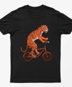 Black Tiger On Bicycle Graphic T-Shirt