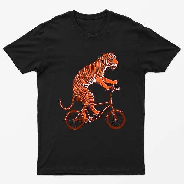 Black Tiger On Bicycle Graphic T-Shirt