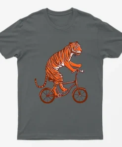 Charcoal Tiger On Bicycle Graphic T-Shirt