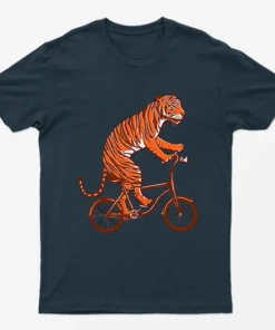 Navy Blue Tiger On Bicycle Graphic T-Shirt