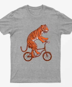 Sport Grey Tiger On Bicycle Graphic T-Shirt