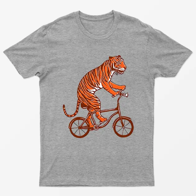 Sport Grey Tiger On Bicycle Graphic T-Shirt