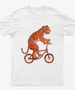 White Tiger On Bicycle Graphic T-Shirt