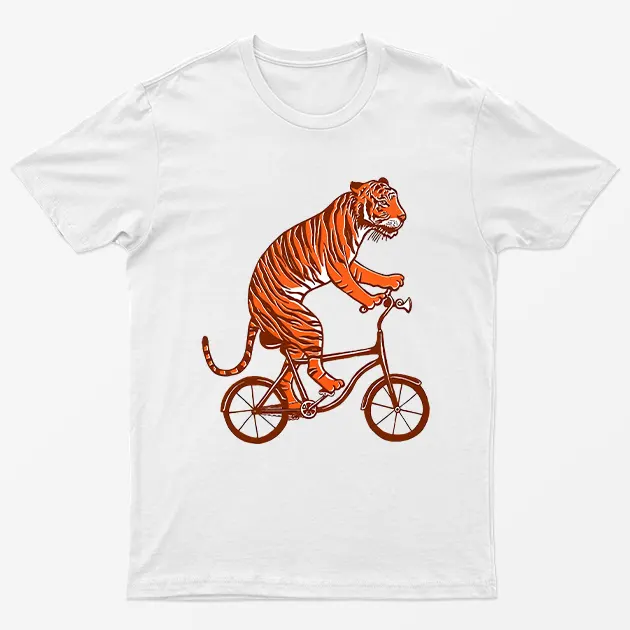 White Tiger On Bicycle Graphic T-Shirt
