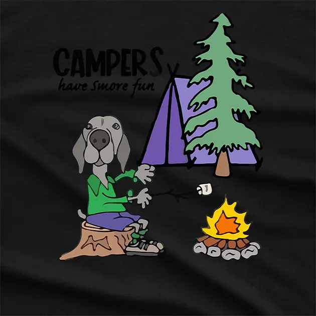 Weimaraner Dog Camping Graphic T-Shirt