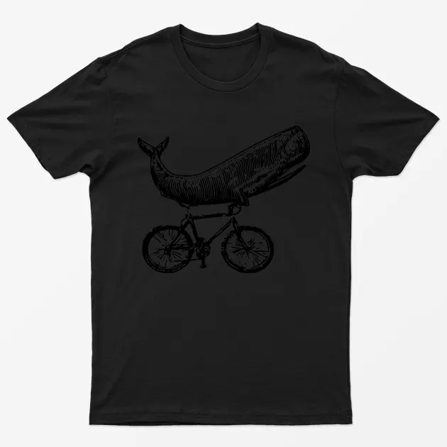 Black Whale On Bicycle Graphic T-Shirt