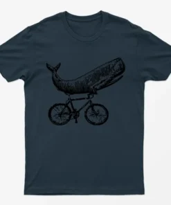 Navy Blue Whale On Bicycle Graphic T-Shirt