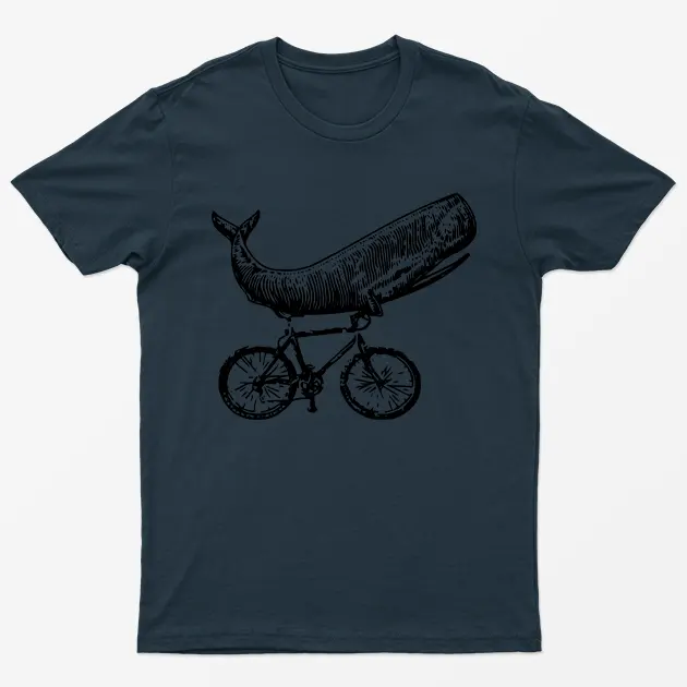 Navy Blue Whale On Bicycle Graphic T-Shirt
