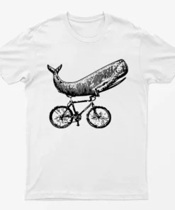 White Whale On Bicycle Graphic T-Shirt