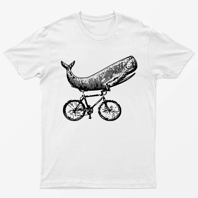 White Whale On Bicycle Graphic T-Shirt