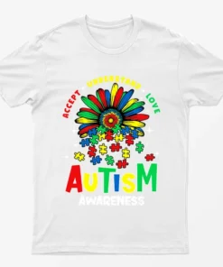 White Accept Understand Love Autism Awareness T-Shirt