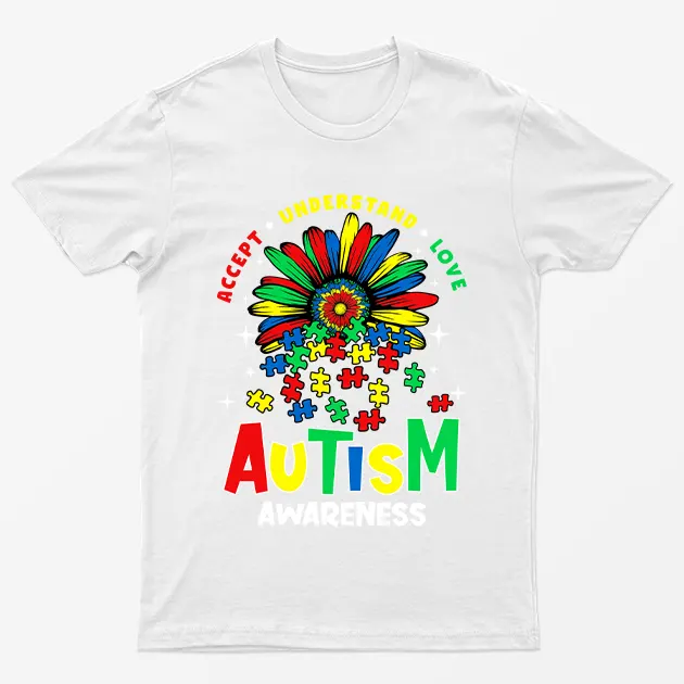 White Accept Understand Love Autism Awareness T-Shirt