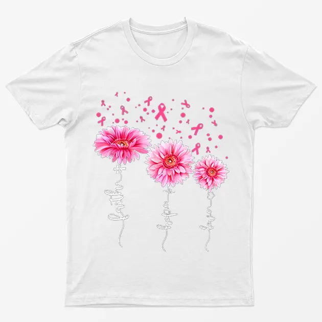White Faith Love Hope Breast Cancer Awareness T-Shirt
