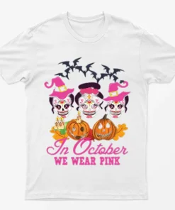 White Halloween Breast Cancer Awareness Month T-Shirt