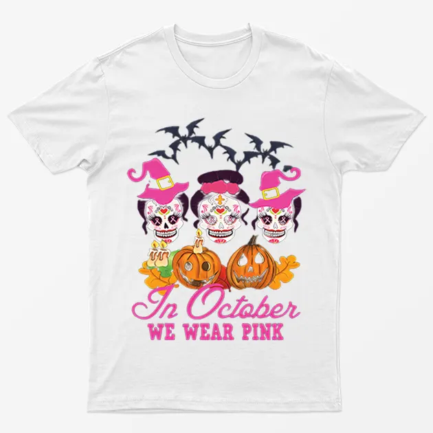 White Halloween Breast Cancer Awareness Month T-Shirt