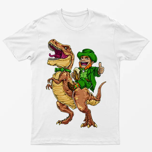 White Leprechaun Dinosaur Graphic T-Shirt