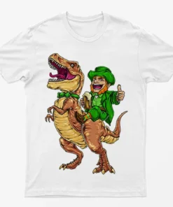 White Leprechaun Riding Trex T-Shirt