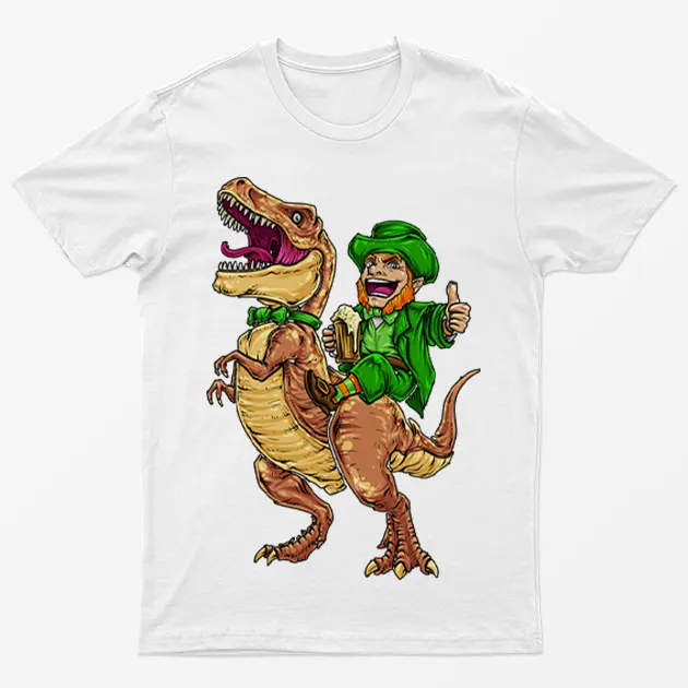 White Leprechaun Riding Trex T-Shirt