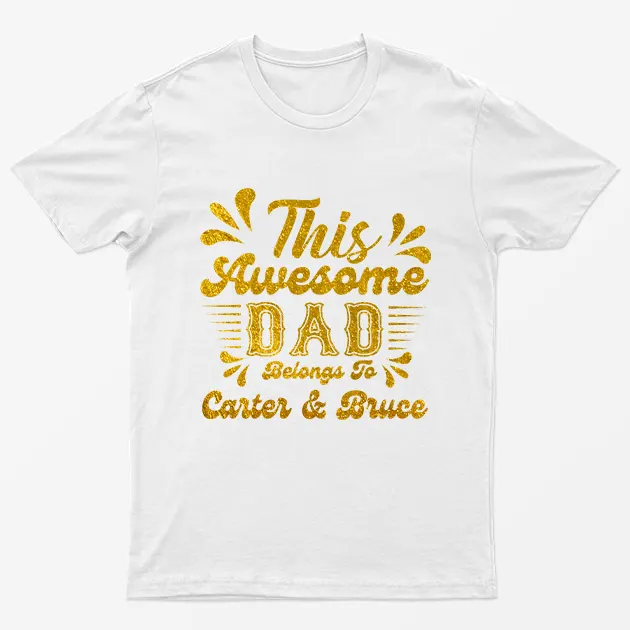White Personalised This Dad Belongs to Graphic T-Shirt