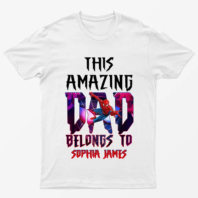 White Personalised This Spiderman Dad Belongs to T-Shirt