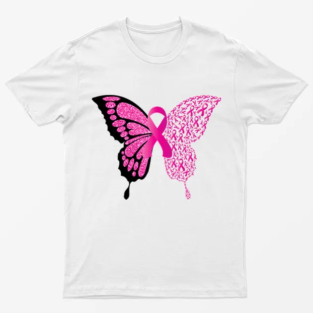 White Pink Butterfly Breast Cancer Awareness T-Shirt