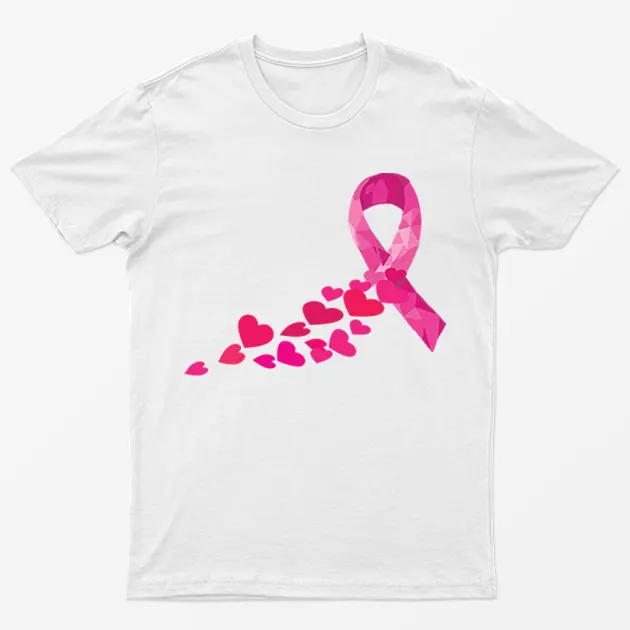 White Pink Hearts Breast Cancer Awareness T-Shirt