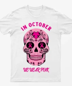 White Pink Skeleton Cancer Breast Awaeness T-Shirt