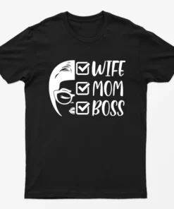 Black Wife Mom Boss Checked T-Shirt