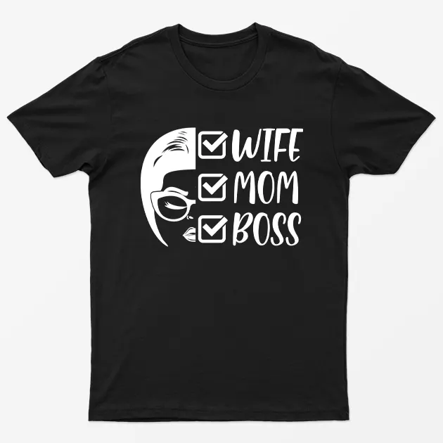 Black Wife Mom Boss Checked T-Shirt