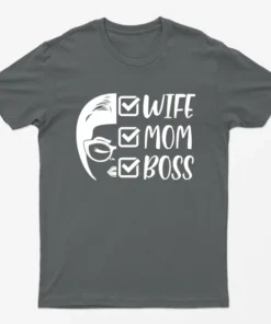 Charcoal Wife Mom Boss Checked T-Shirt