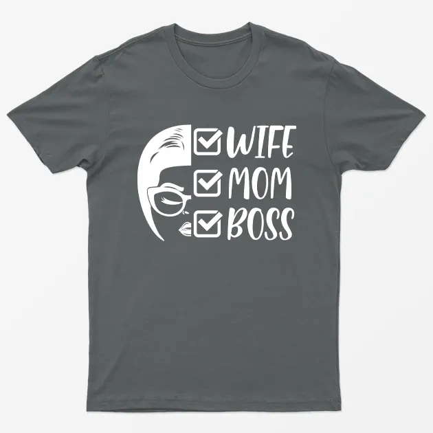 Charcoal Wife Mom Boss Checked T-Shirt