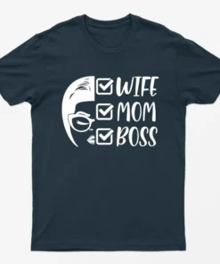 Navy Blue Wife Mom Boss Checked T-Shirt