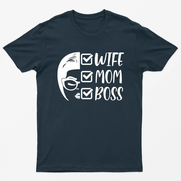 Navy Blue Wife Mom Boss Checked T-Shirt