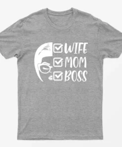 Sport Grey Wife Mom Boss Checked T-Shirt