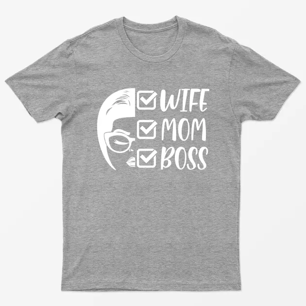 Sport Grey Wife Mom Boss Checked T-Shirt