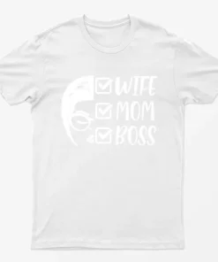 White Wife Mom Boss Checked T-Shirt